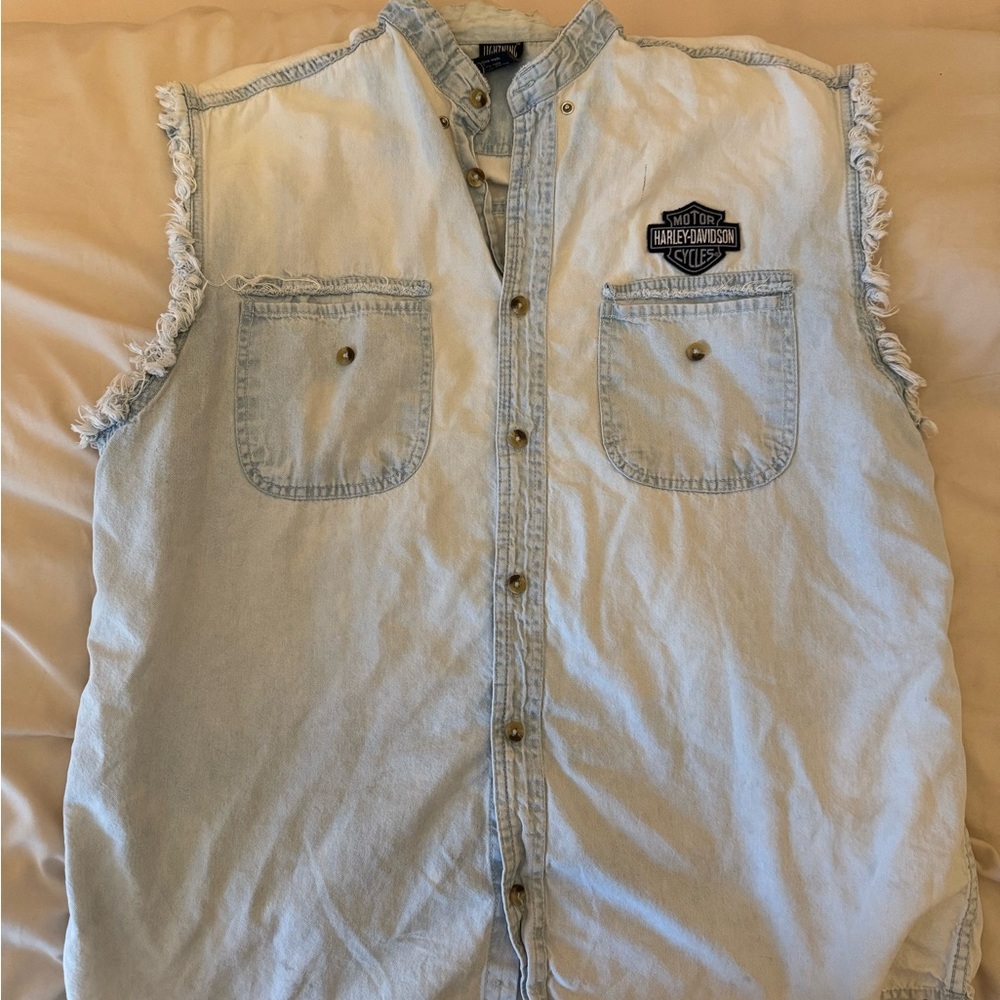 Harley-Davidson Light Blue Denim Sleeveless Button-Front Shirt